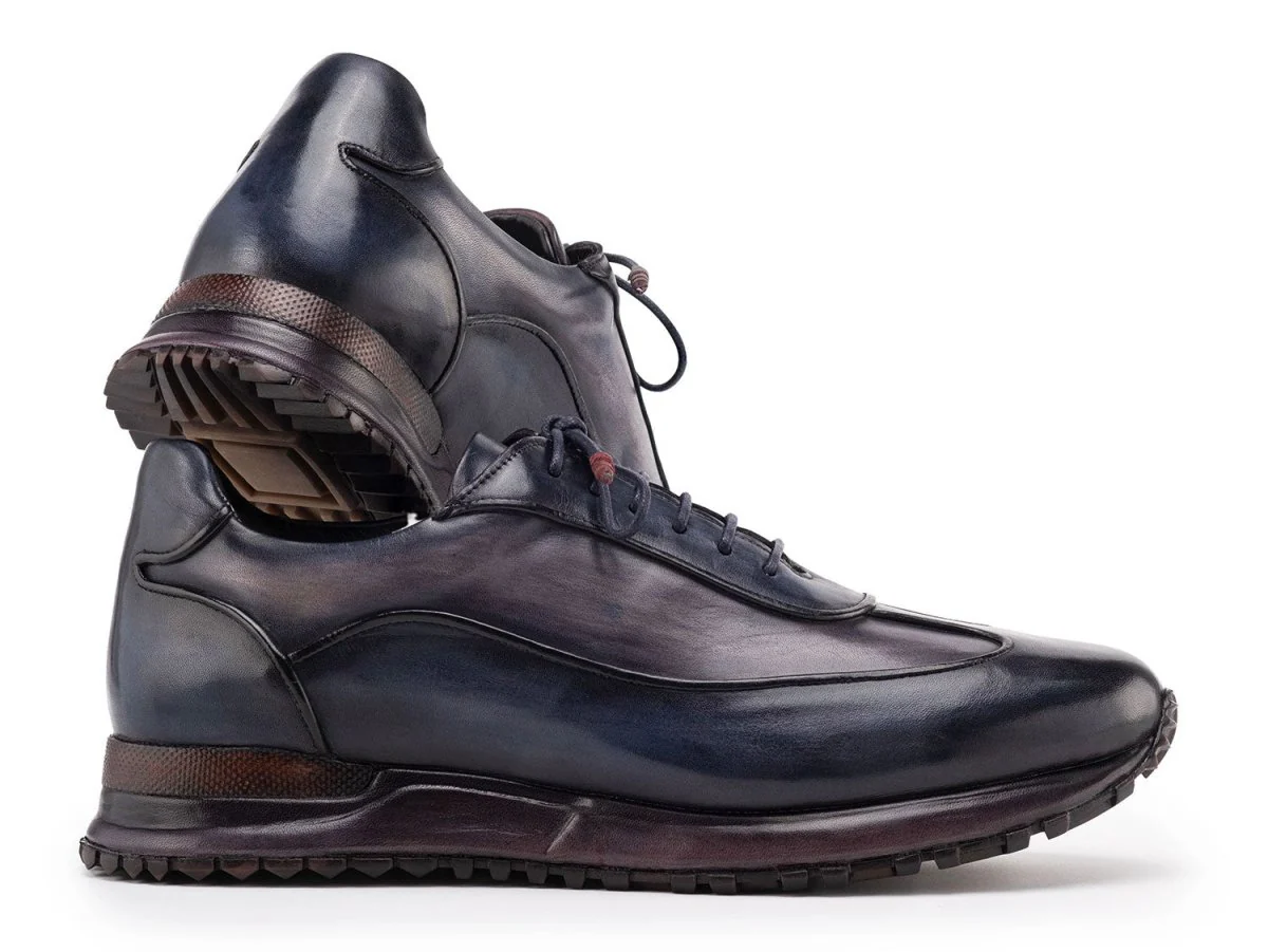 Paul Parkman Men's Patina Leather Sneakers in Navy and Grey - Image 2
