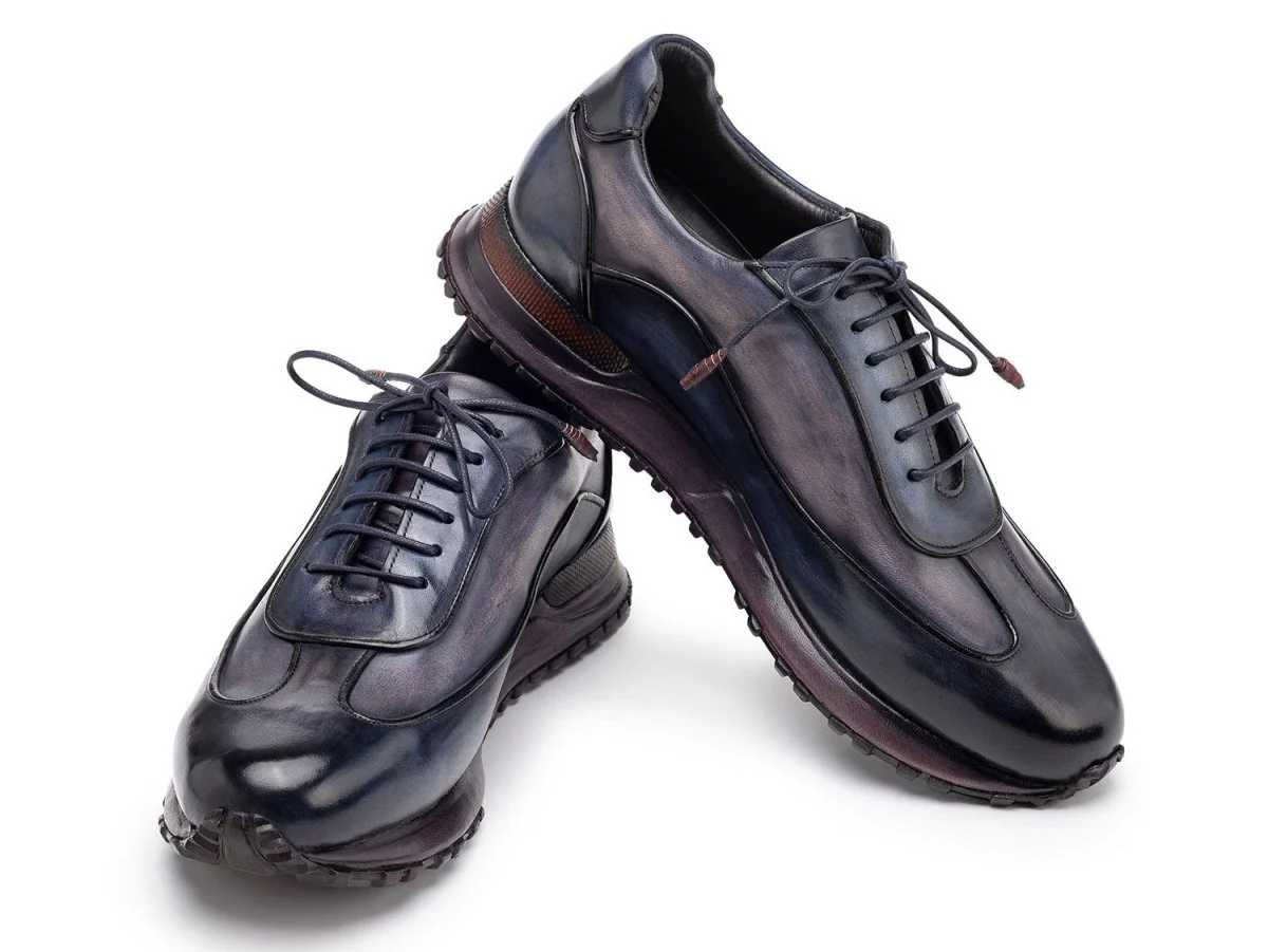 Paul Parkman Men's Patina Leather Sneakers in Navy and Grey - Image 3