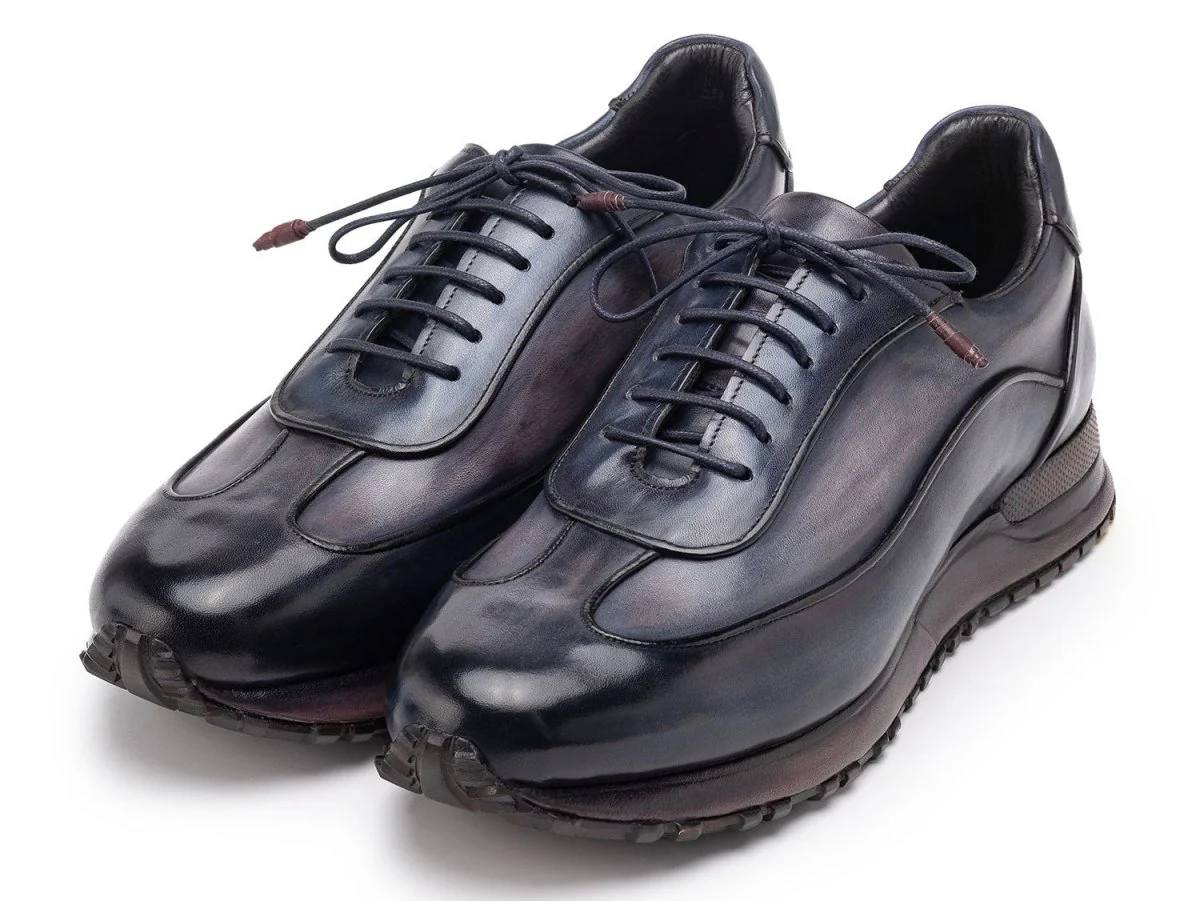 Paul Parkman Men's Patina Leather Sneakers in Navy and Grey - Image 6