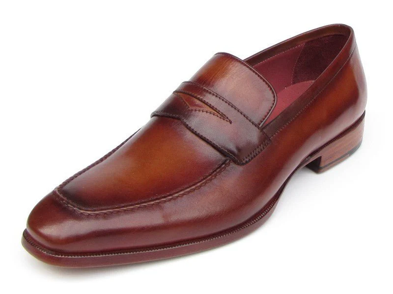 Paul Parkman Men's Penny Loafer Tobacco and Bordeaux Hand-Painted Shoes (ID#067-BRD) - Image 3