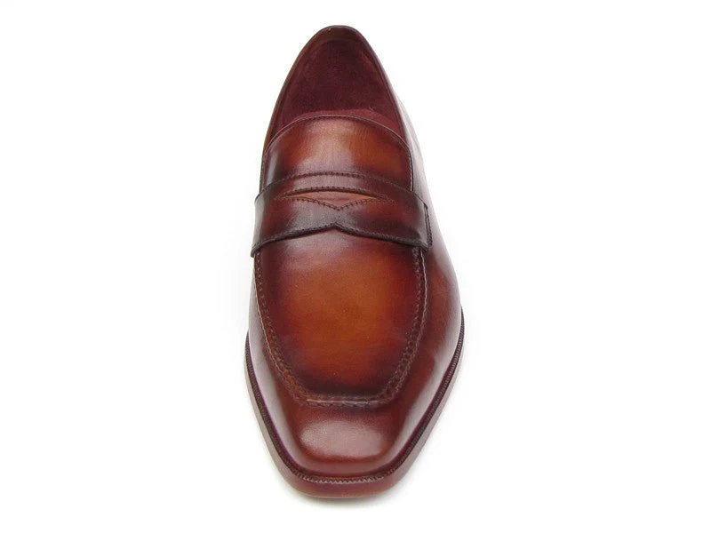 Paul Parkman Men's Penny Loafer Tobacco and Bordeaux Hand-Painted Shoes (ID#067-BRD) - Image 4