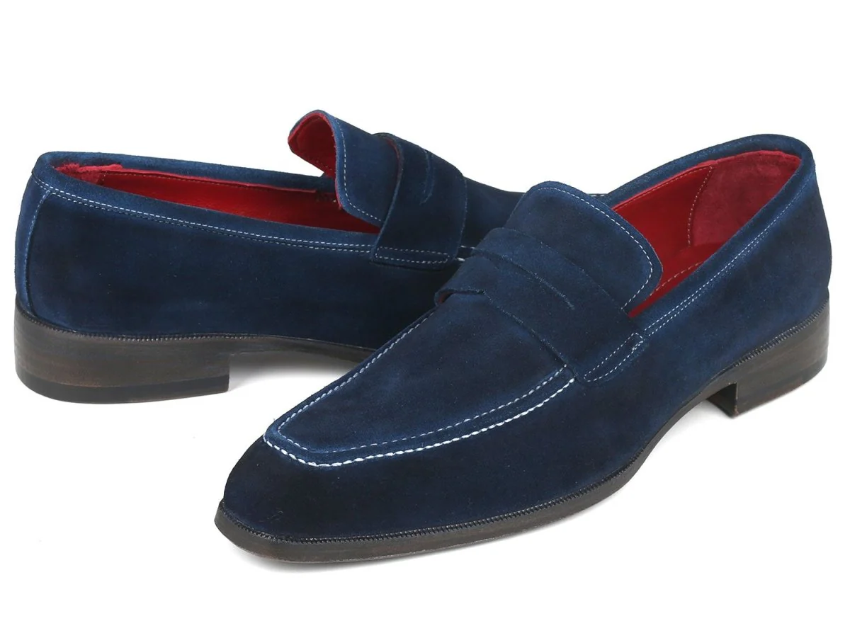 Paul Parkman Men's Penny Loafers Navy Suede (ID#10SD21) - Image 2