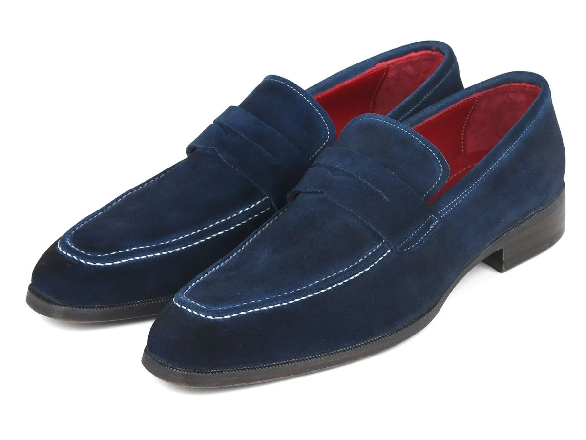 Paul Parkman Men's Penny Loafers Navy Suede (ID#10SD21) - Image 6