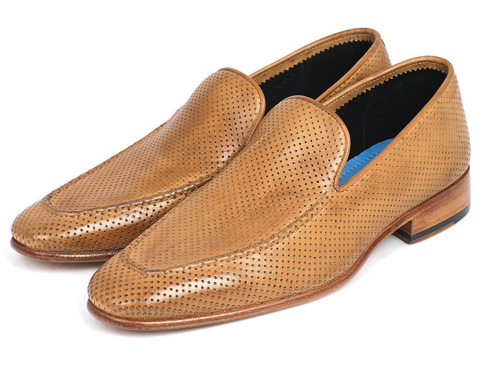 Paul Parkman Men's Perforated Leather Loafers in Beige - Image 5