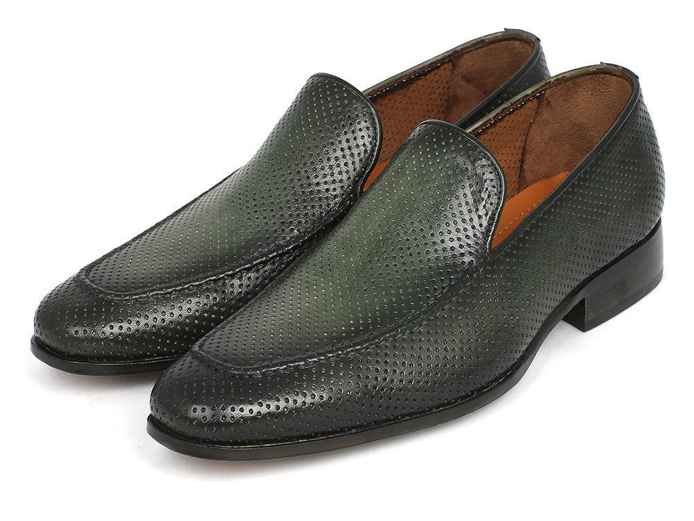Paul Parkman Men's Perforated Leather Loafers in Green - Image 5