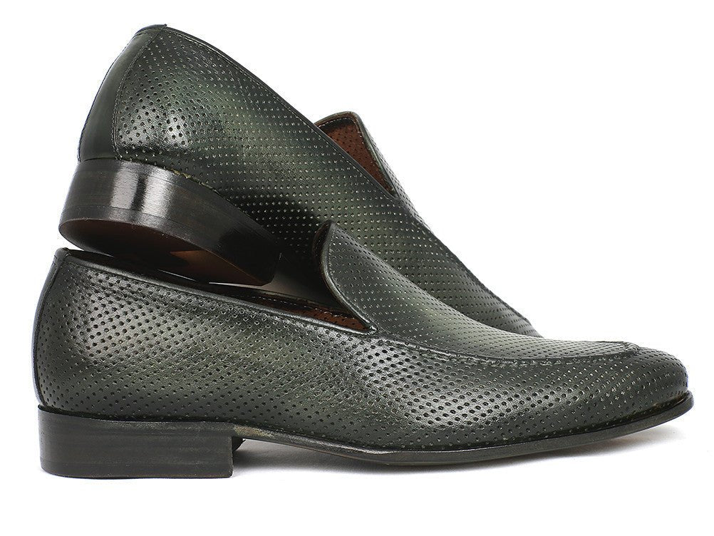 Paul Parkman Men's Perforated Leather Loafers in Green - Image 6