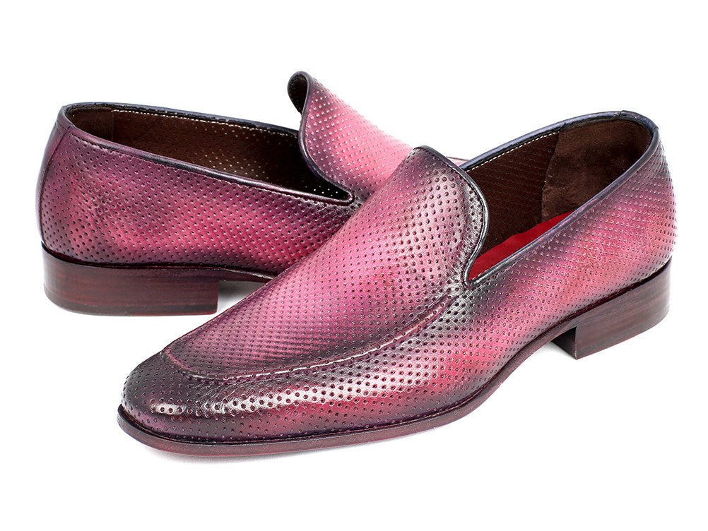 Paul Parkman Men's Perforated Leather Loafers in Purple