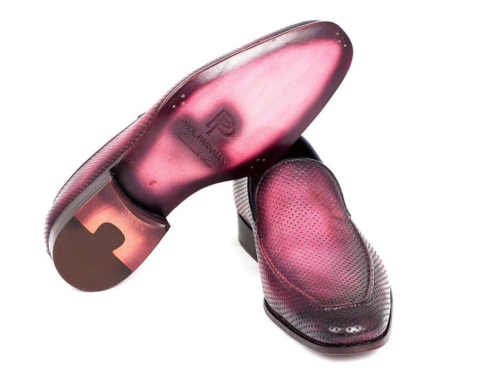Paul Parkman Men's Perforated Leather Loafers in Purple - Image 3