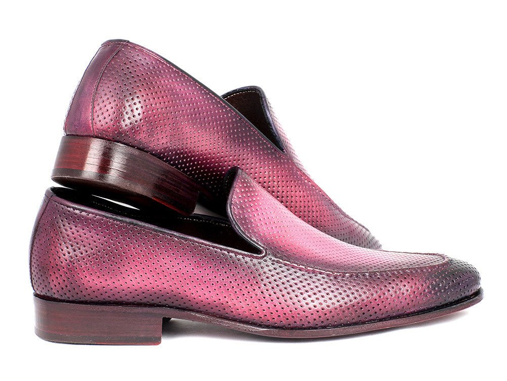 Paul Parkman Men's Perforated Leather Loafers in Purple - Image 6