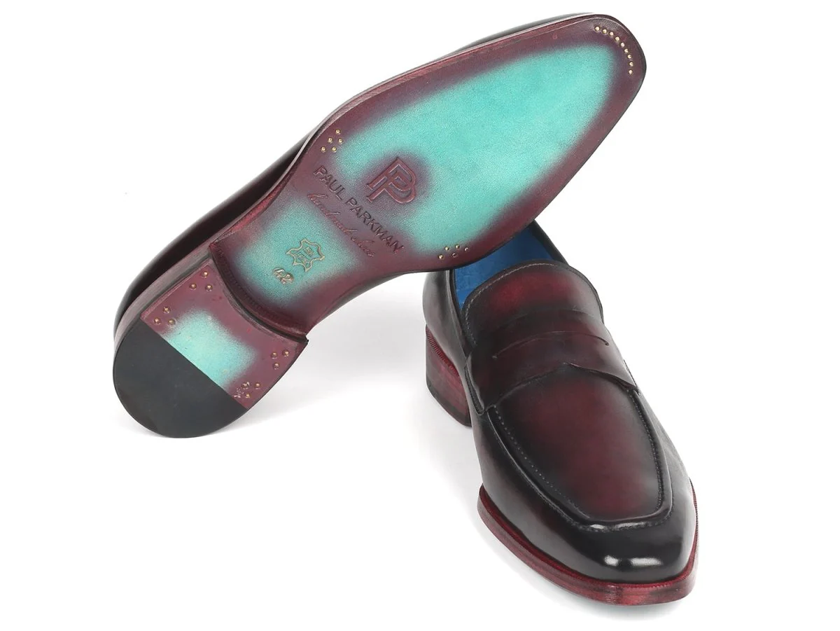 Paul Parkman Men's Purple Burnished Penny Loafers (ID#10PR23) - Image 2