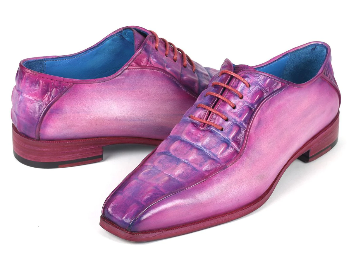 Paul Parkman Men's Purple Croco Textured Leather Bicycle Toe Oxfords (ID#94-277) - Image 3