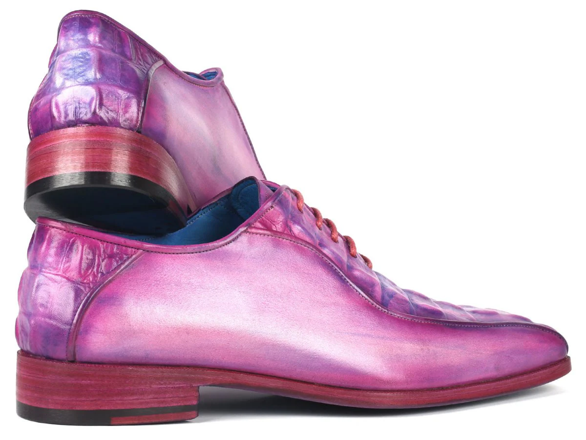 Paul Parkman Men's Purple Croco Textured Leather Bicycle Toe Oxfords (ID#94-277) - Image 4
