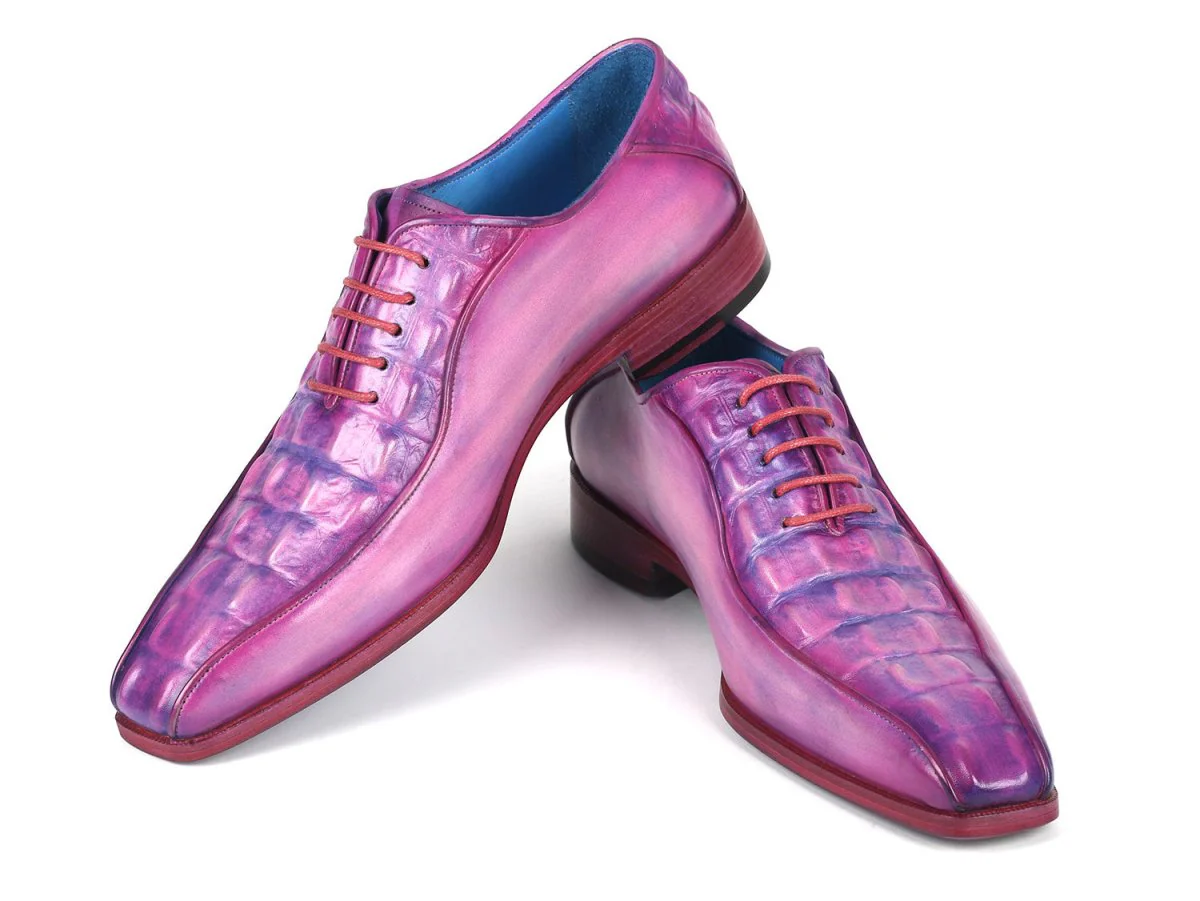 Paul Parkman Men's Purple Croco Textured Leather Bicycle Toe Oxfords (ID#94-277) - Image 5