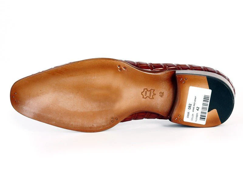 Paul Parkman Men's Reddish Camel Crocodile Embossed Calfskin Tassel Loafer (ID#0823-RDSH) - Image 4
