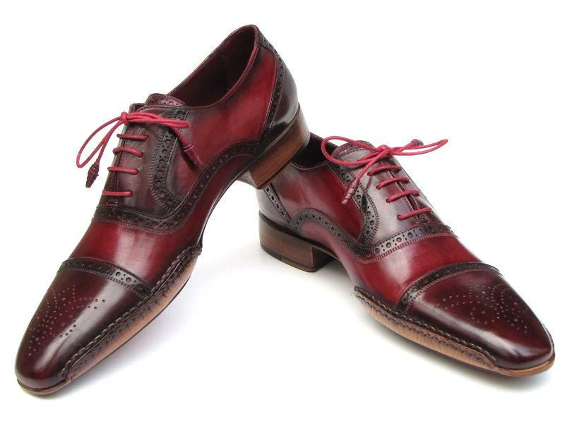 Paul Parkman Men's Side Handsewn Leather Captoe Oxfords in Red / Bordeaux - Image 2