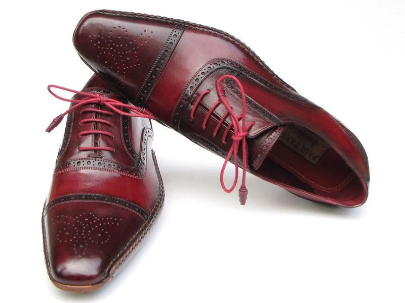 Paul Parkman Men's Side Handsewn Leather Captoe Oxfords in Red / Bordeaux - Image 3