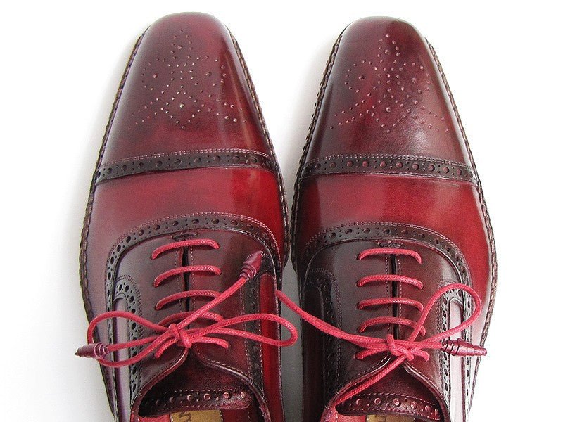 Paul Parkman Men's Side Handsewn Leather Captoe Oxfords in Red / Bordeaux - Image 6