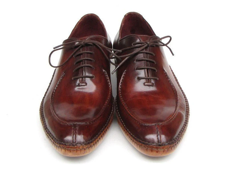 Paul Parkman Men's Side Handsewn Leather Split-toe Oxfords in Burgundy - Image 3