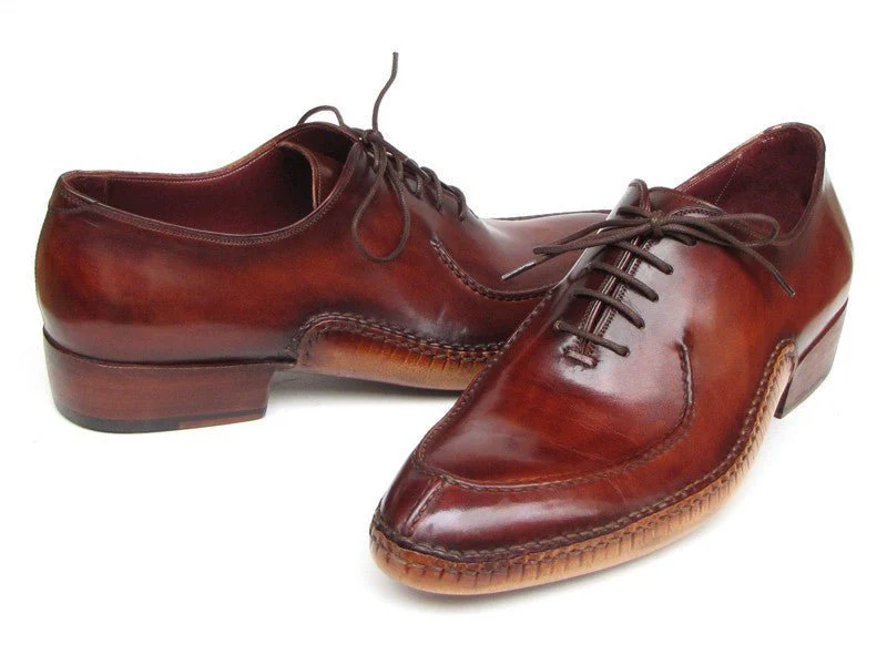 Paul Parkman Men's Side Handsewn Leather Split-toe Oxfords in Burgundy - Image 5