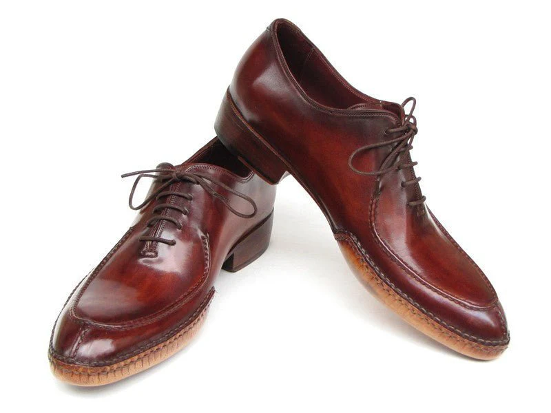 Paul Parkman Men's Side Handsewn Leather Split-toe Oxfords in Burgundy - Image 6