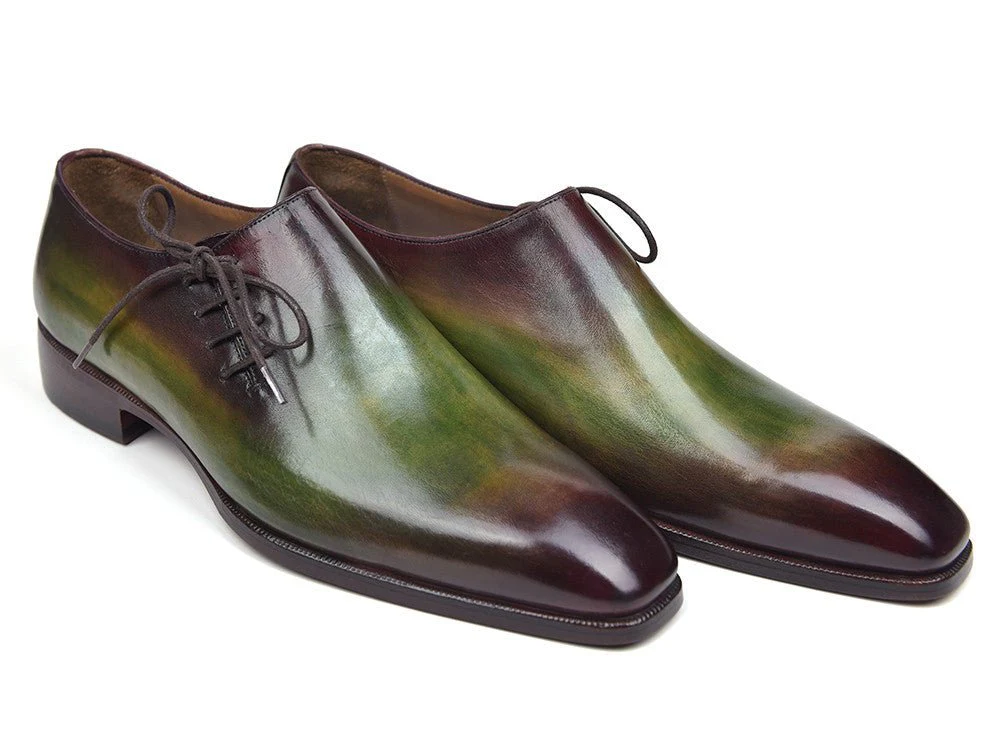 Paul Parkman Men's Side Lace Leather Oxfords in Green and Bordeaux