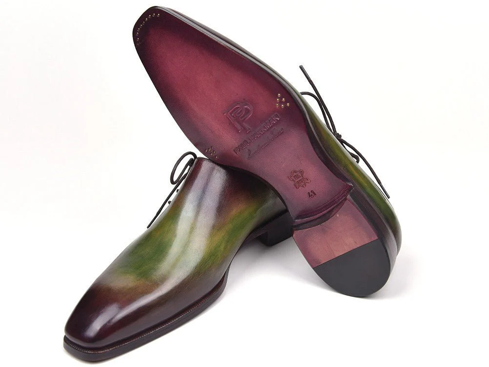 Paul Parkman Men's Side Lace Leather Oxfords in Green and Bordeaux - Image 2