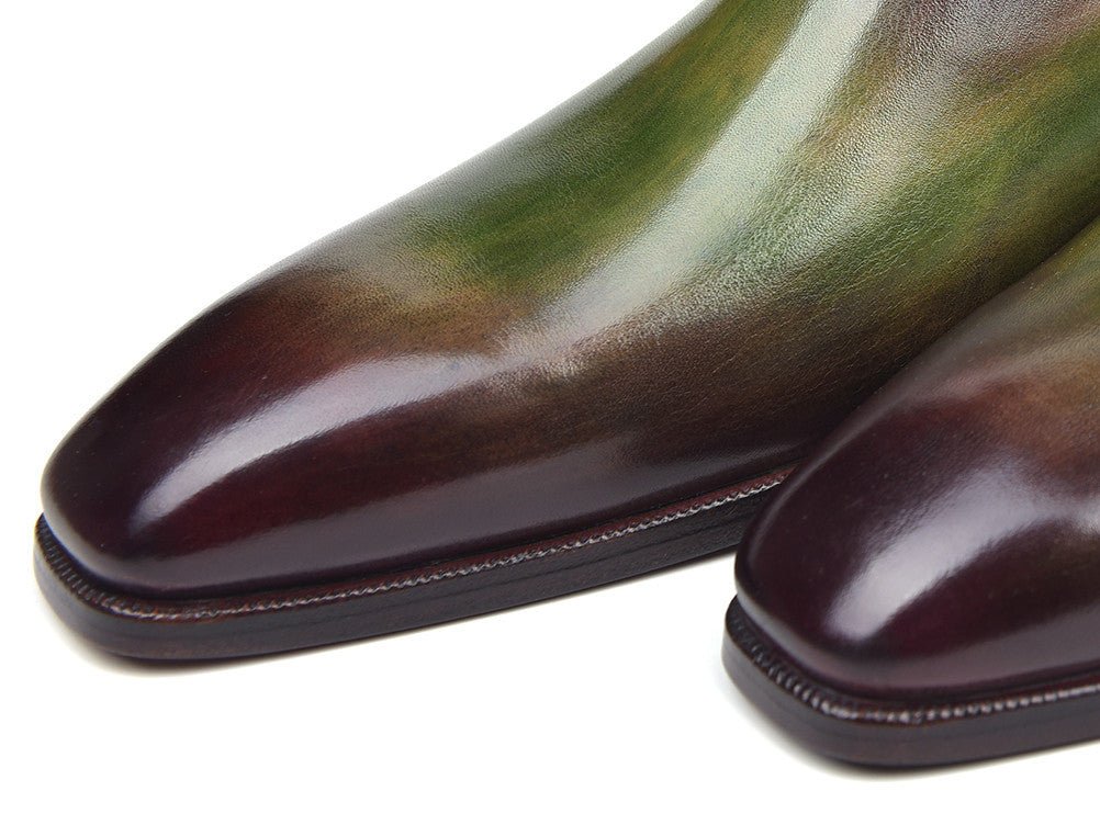 Paul Parkman Men's Side Lace Leather Oxfords in Green and Bordeaux - Image 3