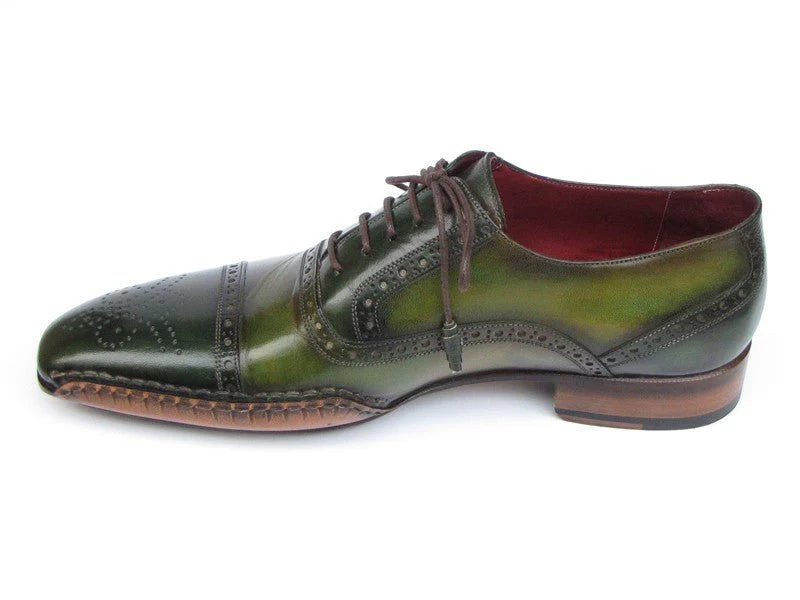 Paul Parkman Men's Side Sewn Leather Captoe Oxfords in Green and Yellow - Image 5