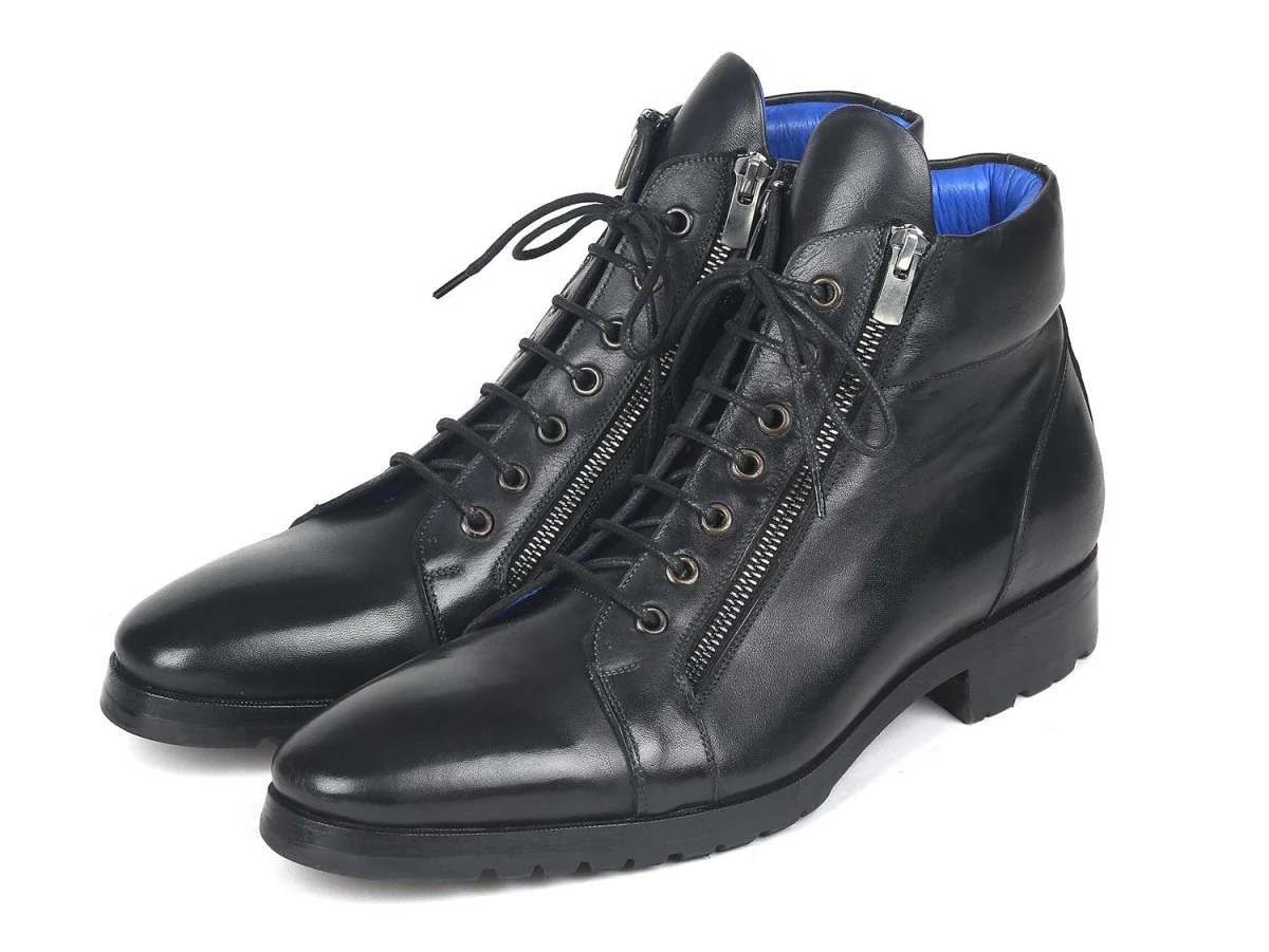Paul Parkman Men's Side Zipper Leather Boots Black (12455-BLK) - Image 6