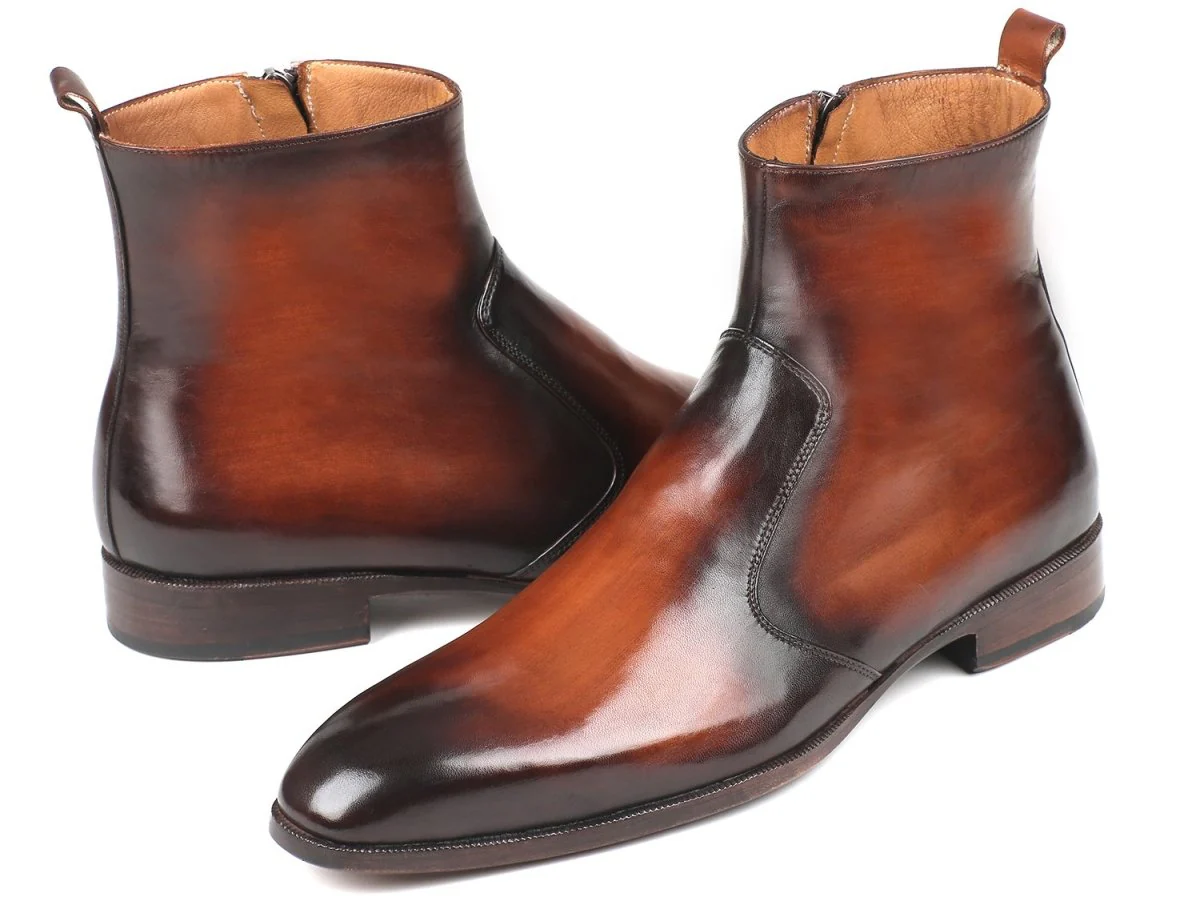 Paul Parkman Men's Side Zipper Leather Boots in Brown Burnished - Image 2