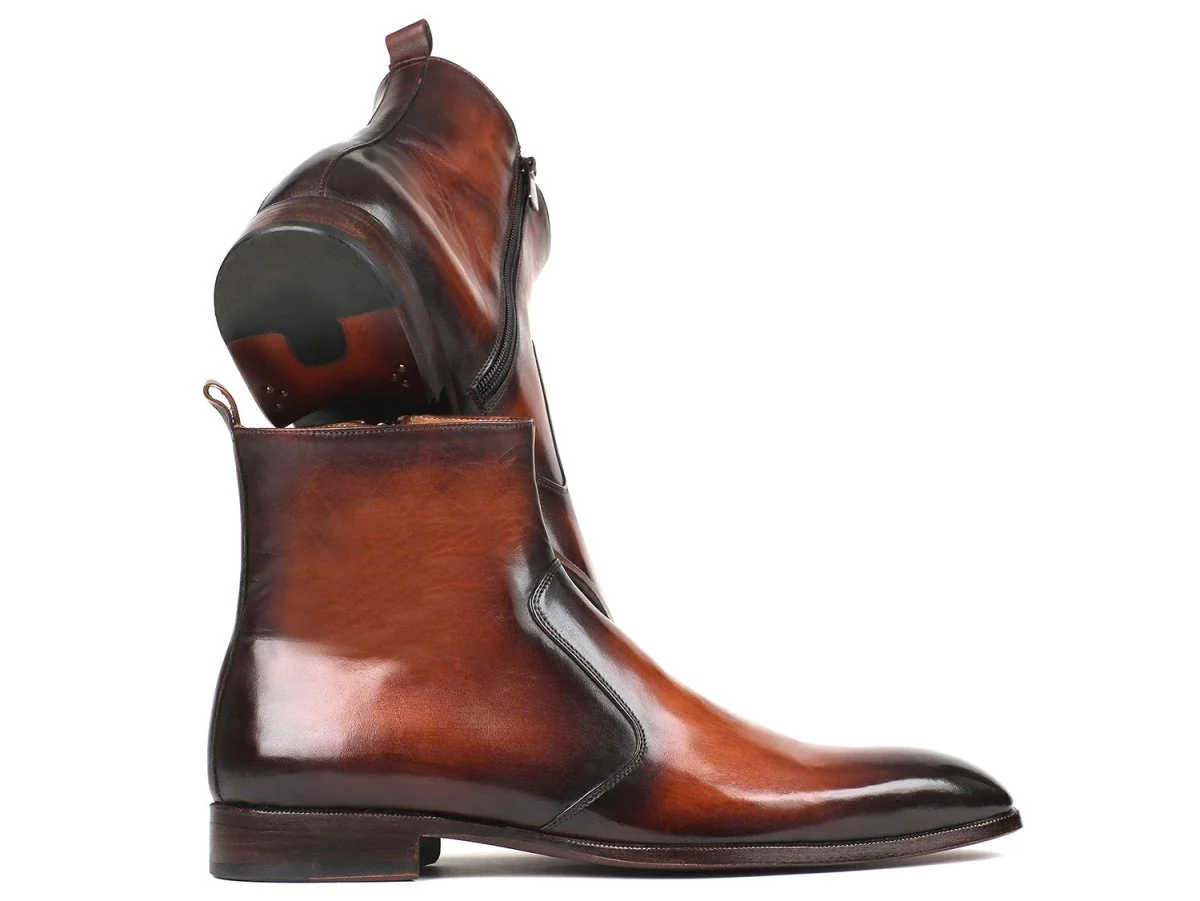 Paul Parkman Men's Side Zipper Leather Boots in Brown Burnished - Image 6