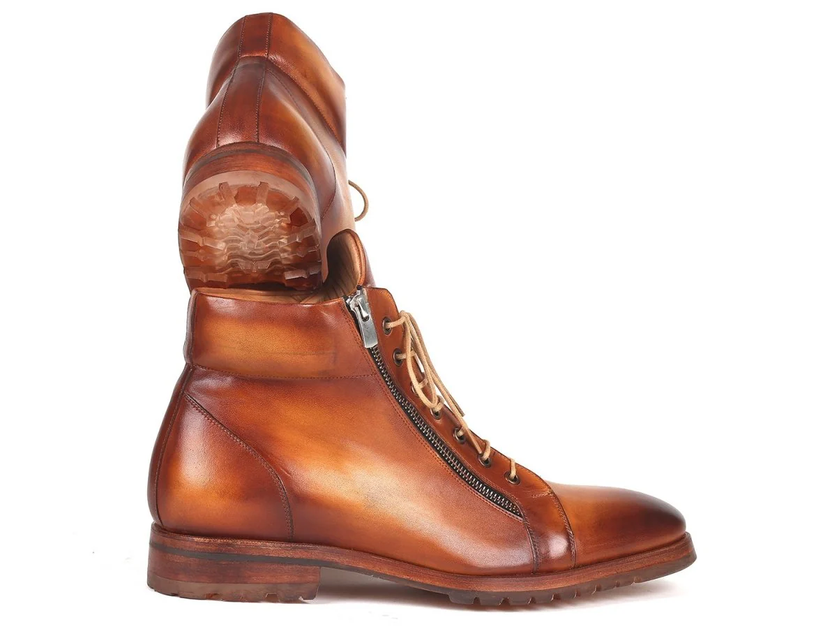 Paul Parkman Men's Side Zipper Leather Boots Light Brown (12455-CML) - Image 5
