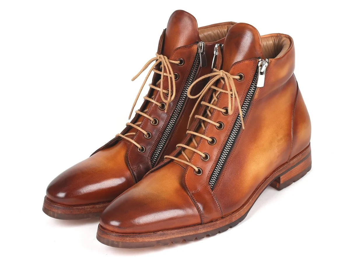 Paul Parkman Men's Side Zipper Leather Boots Light Brown (12455-CML) - Image 6