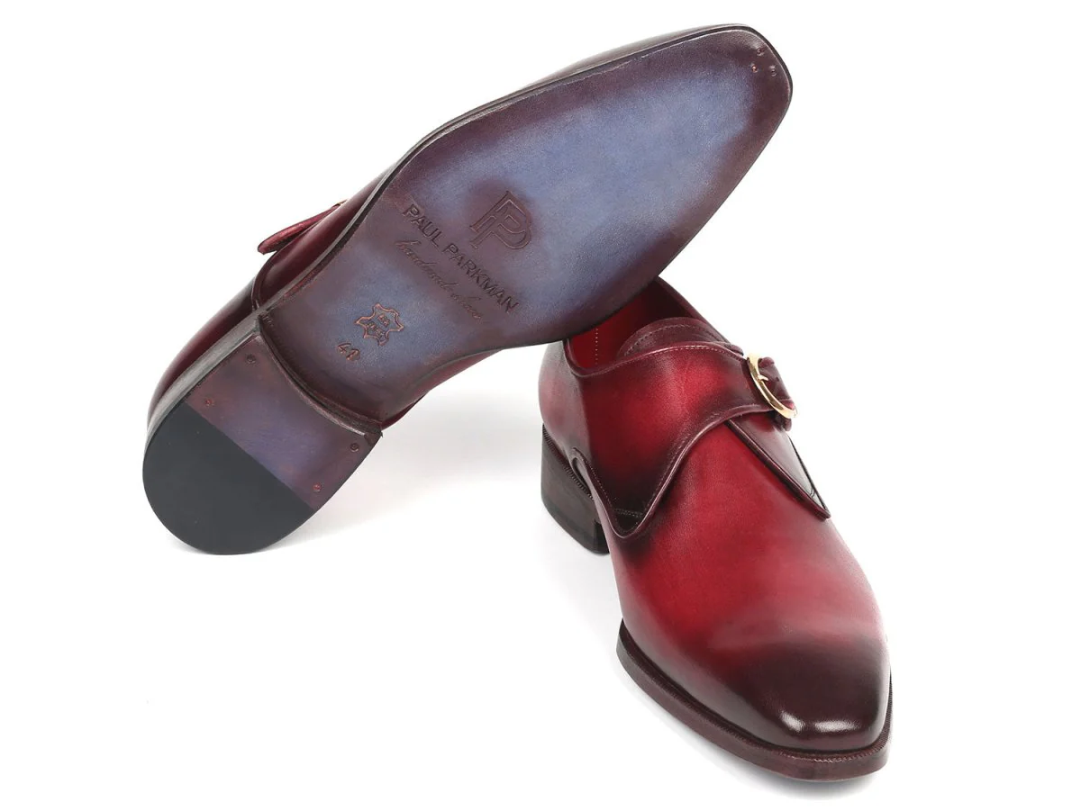 Paul Parkman Men's Single Monkstrap Leather Dress Shoes in Burgundy - Image 3