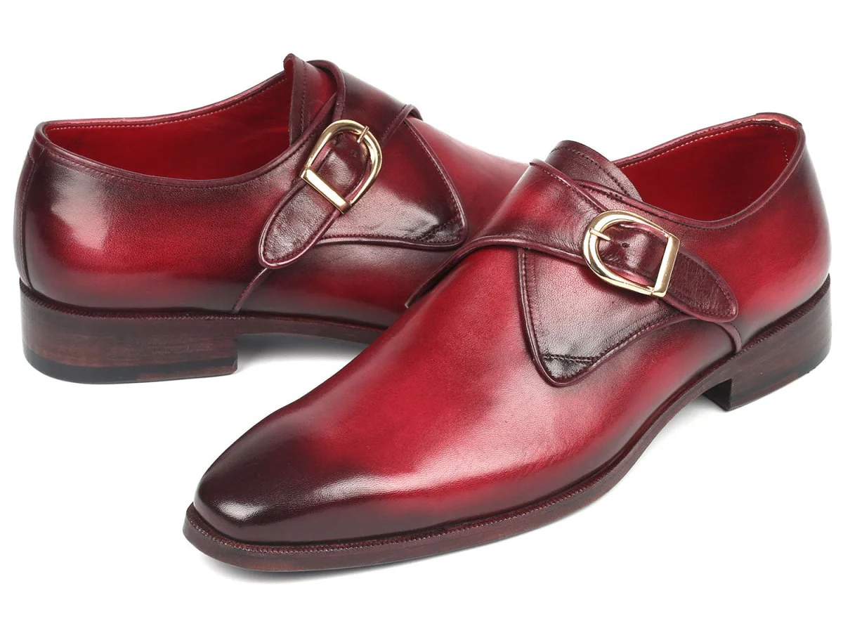 Paul Parkman Men's Single Monkstrap Leather Dress Shoes in Burgundy - Image 4