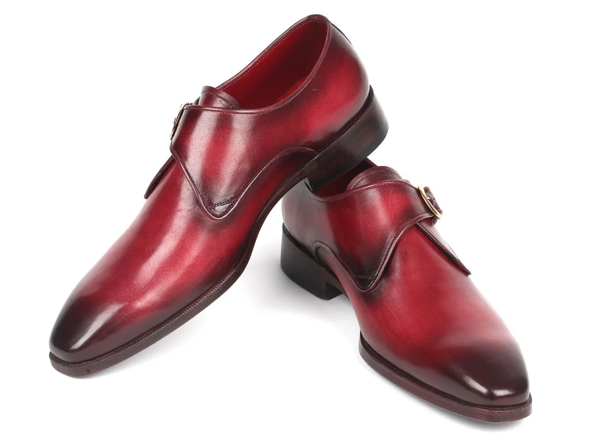 Paul Parkman Men's Single Monkstrap Leather Dress Shoes in Burgundy - Image 5