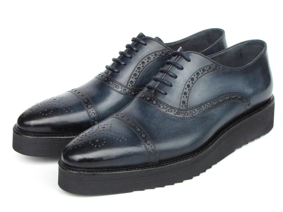Paul Parkman Men's Smart Casual Cap Toe Oxford Shoes Navy Leather - Image 6