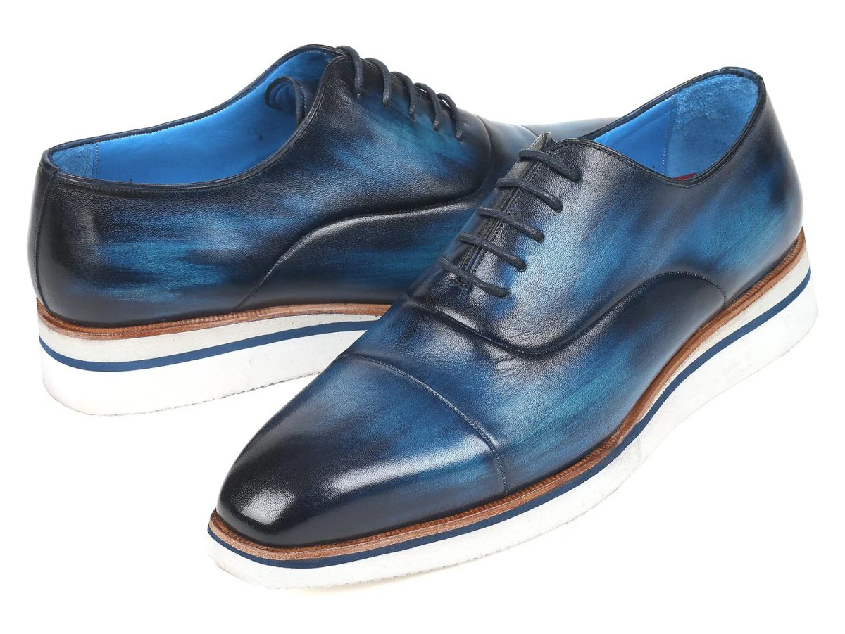 Paul Parkman Men's Smart Casual Leather Oxfords in Blue - Image 3