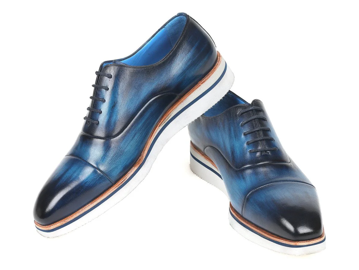 Paul Parkman Men's Smart Casual Leather Oxfords in Blue - Image 4