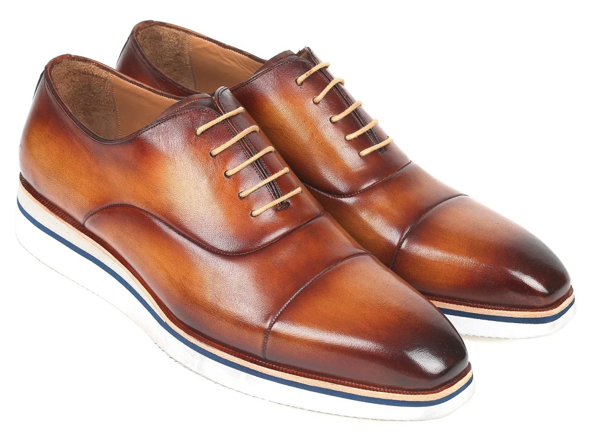 Paul Parkman Men's Smart Casual Leather Oxfords in Brown and Camel