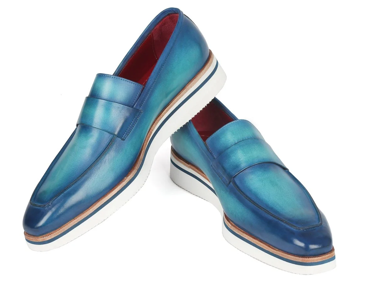 Paul Parkman Men's Smart Casual Loafers Blue (ID#183-BLU-TRQ) - Image 5