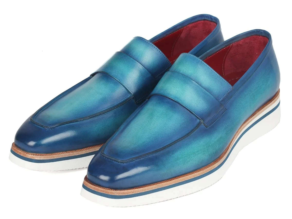 Paul Parkman Men's Smart Casual Loafers Blue (ID#183-BLU-TRQ) - Image 6