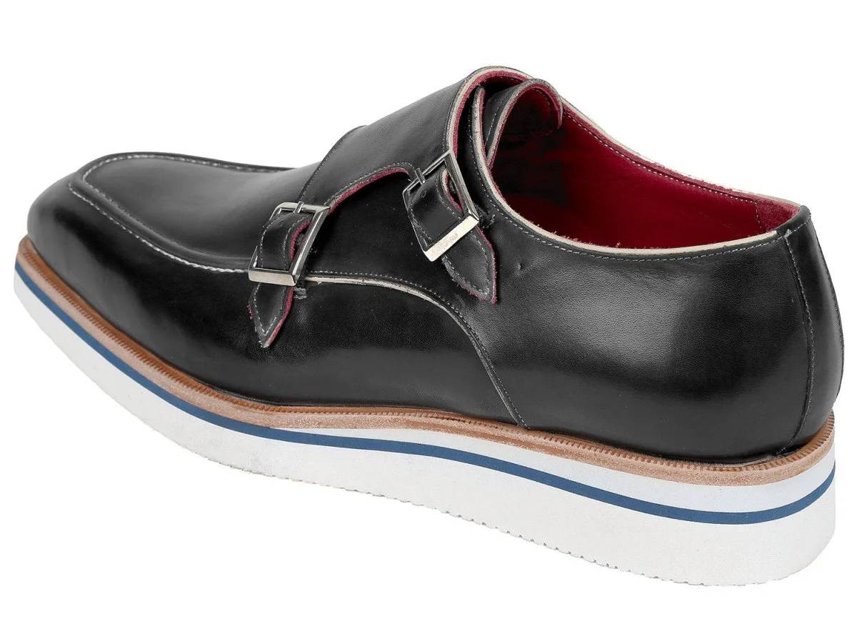 Paul Parkman Men's Smart Casual Monkstrap Shoes Black Leather (ID#189-BLK-LTH) - Image 4