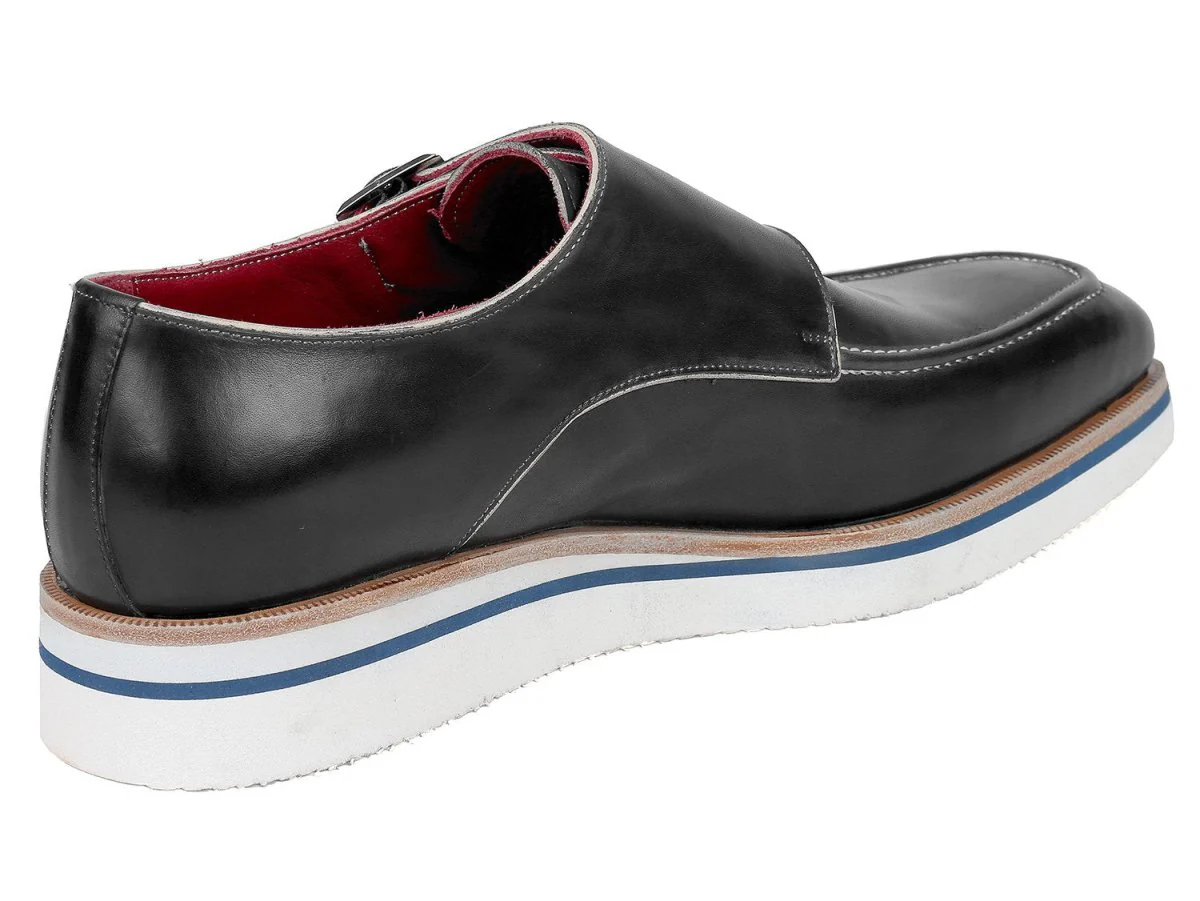 Paul Parkman Men's Smart Casual Monkstrap Shoes Black Leather (ID#189-BLK-LTH) - Image 7