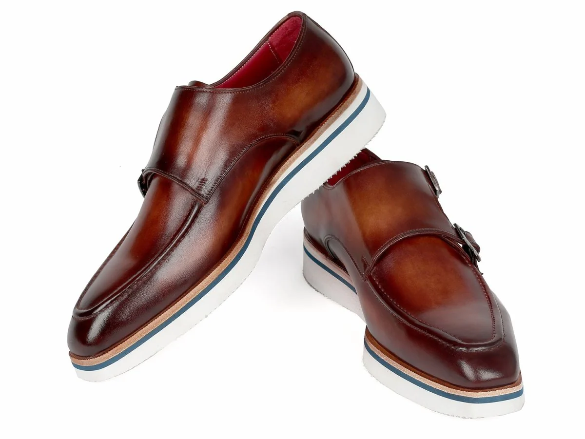 Paul Parkman Men's Smart Casual Monkstrap Shoes Brown Leather (ID#189-BRW-LTH) - Image 4