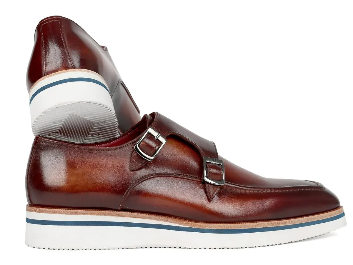 Paul Parkman Men's Smart Casual Monkstrap Shoes in Brown Leather - Image 3