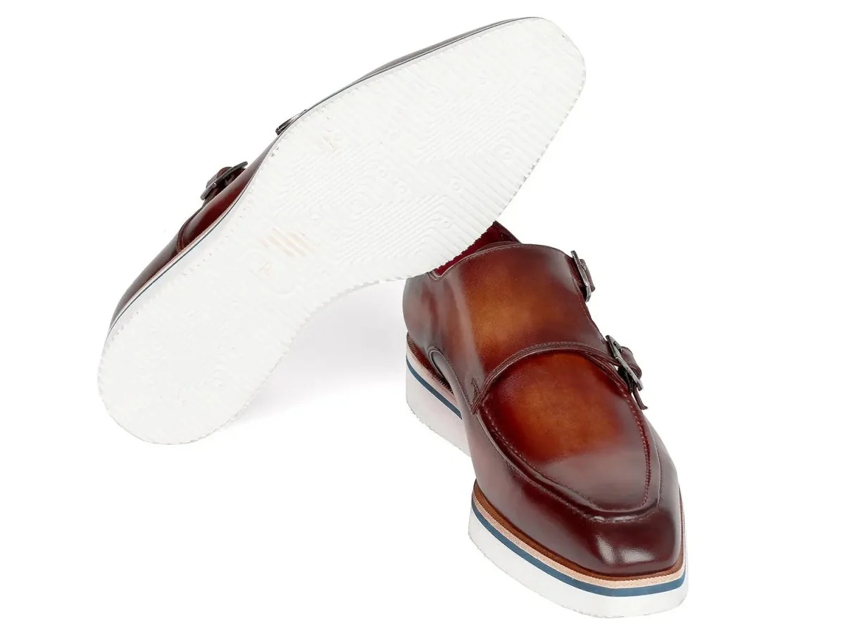 Paul Parkman Men's Smart Casual Monkstrap Shoes in Brown Leather - Image 5
