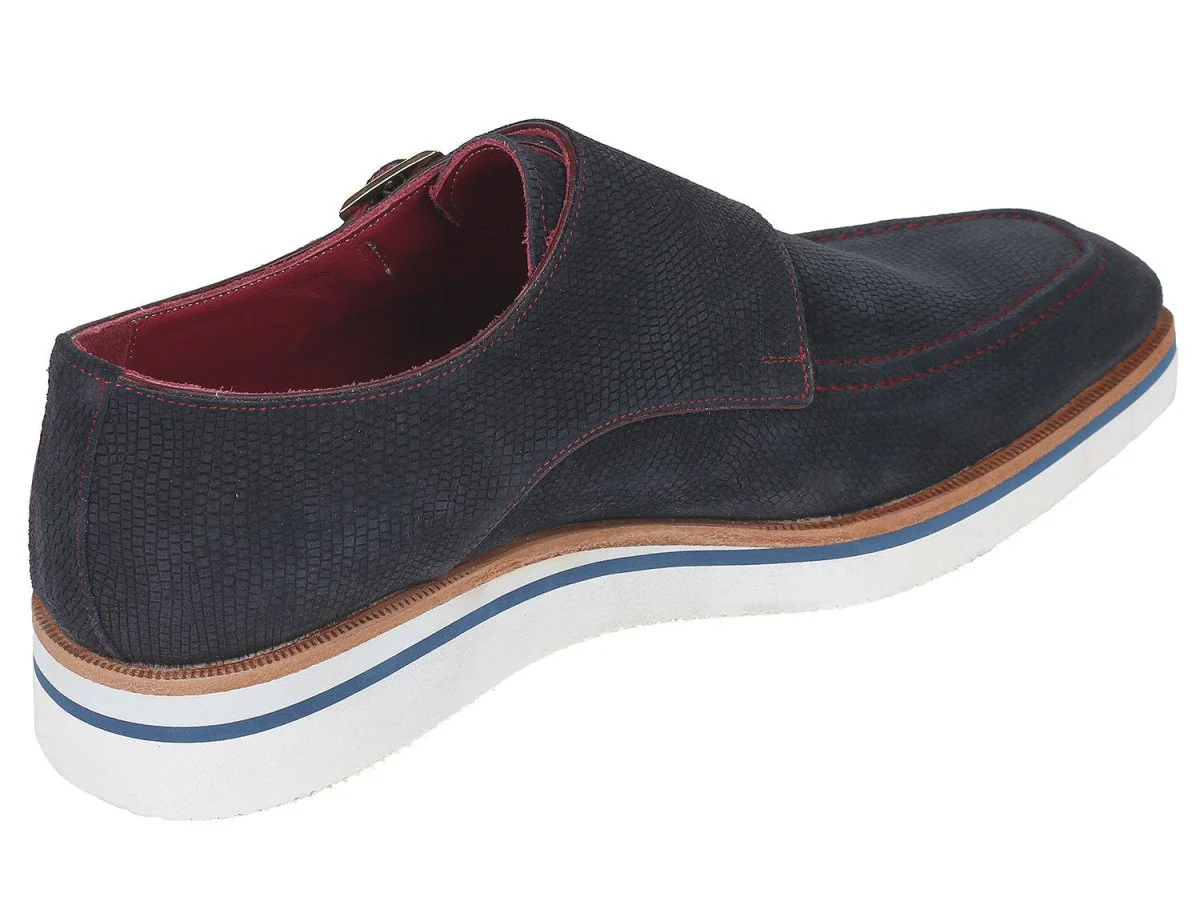 Paul Parkman Men's Smart Casual Monkstrap Shoes Navy Suede (ID#189-NVY-SD) - Image 7
