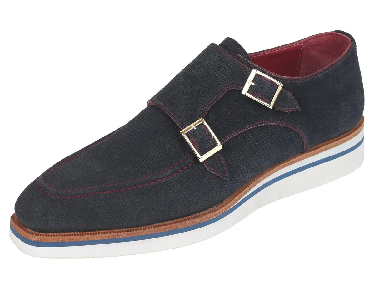 Paul Parkman Men's Smart Casual Monkstrap Suede Shoes in Navy - Image 2