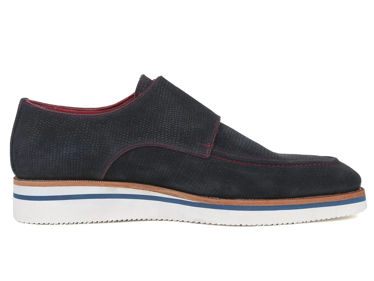 Paul Parkman Men's Smart Casual Monkstrap Suede Shoes in Navy - Image 3